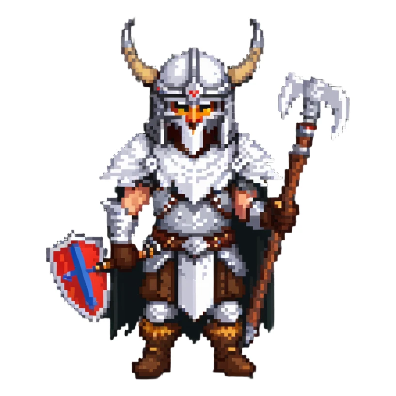 Russian pagan warrior with fur armor, battle axe, horned helmet sticker