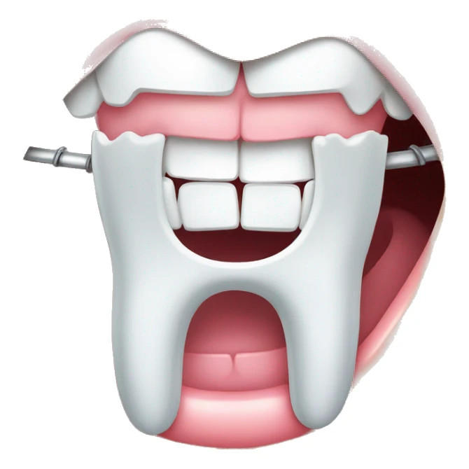 metal braces on top of white teeth, mouth sticker