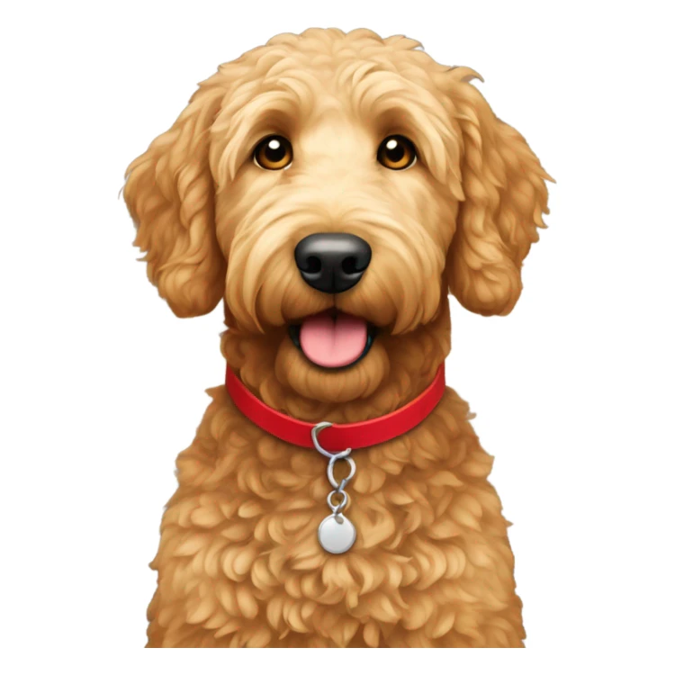 Golden doodle with white spot on forehead with red collar  sticker