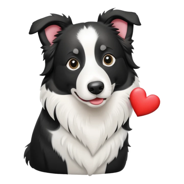 Bordercollie-blackandwhite-with-walleyes holding a heart sticker