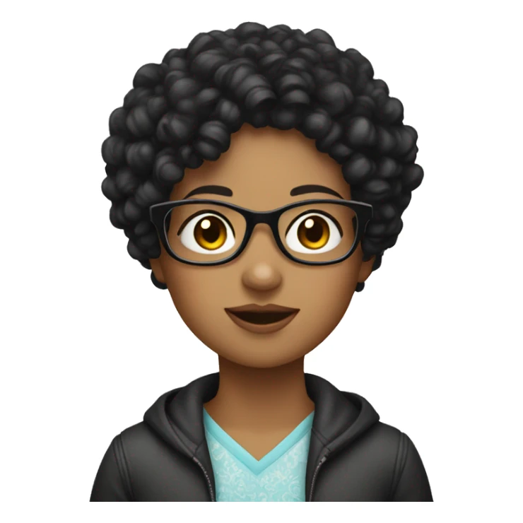 girl with black curly hair and glasses  sticker