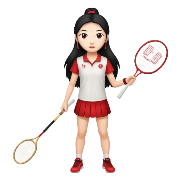 ancient gongsam girl with 1 badminton racket, red sticker