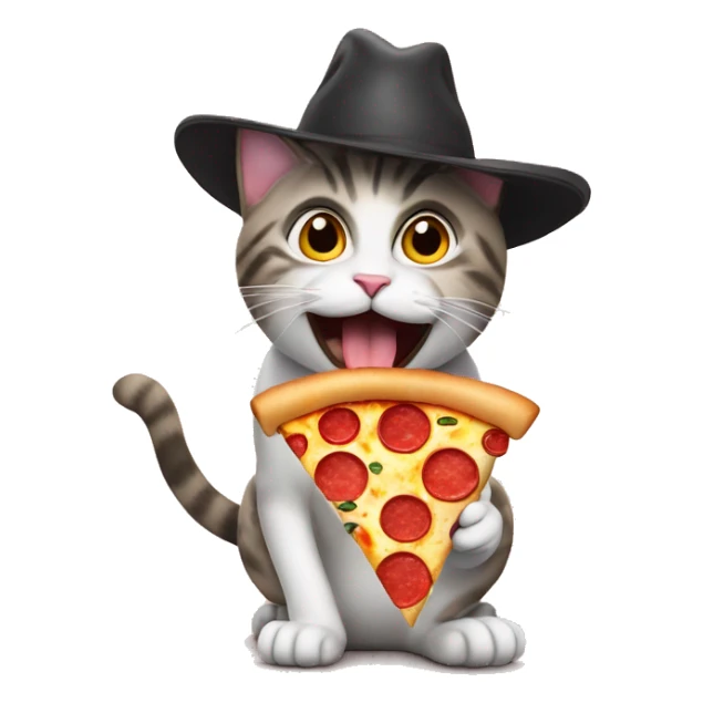 Emoticon de un gato con sombrero, comiendo pizza sticker