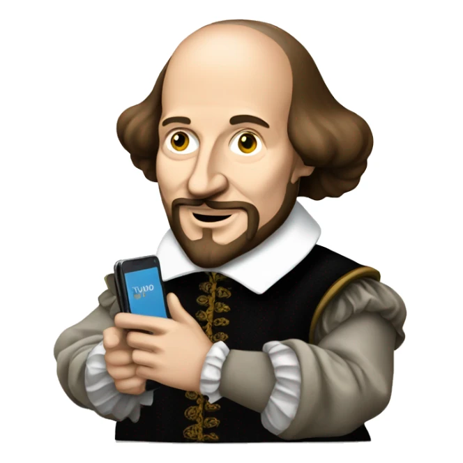 William Shakespeare holds a cell phone in his hand sticker