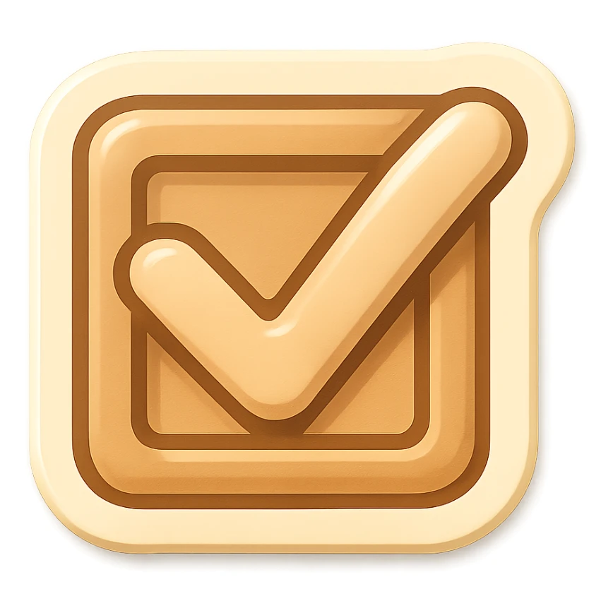 checkbox with a check mark, beige color, light shadow, retro sticker style sticker