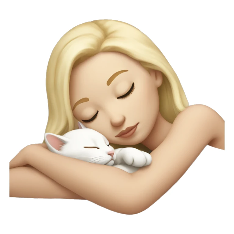 White girl blonde hair sleeping with white kitty sticker