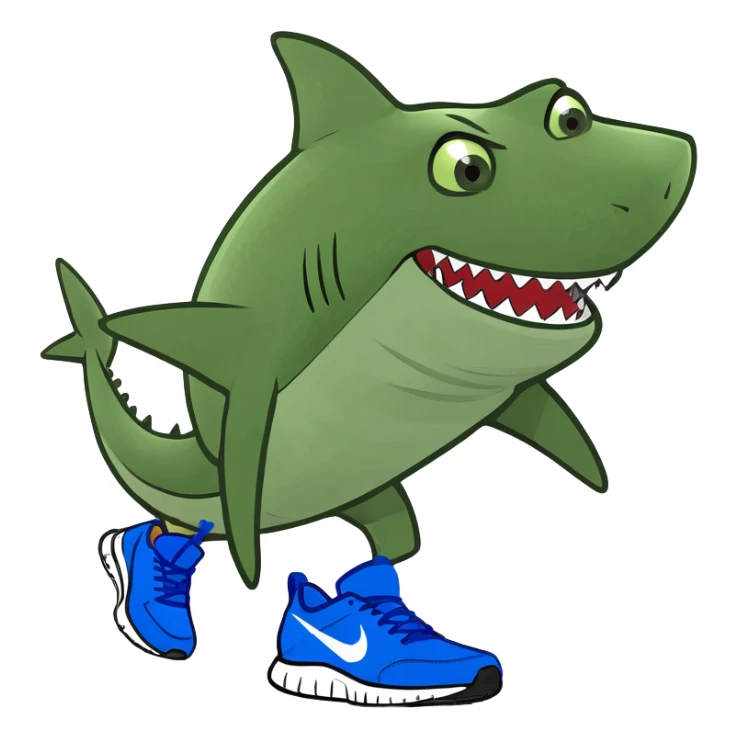 Tiburón con piernas y zapatos azules nike sticker