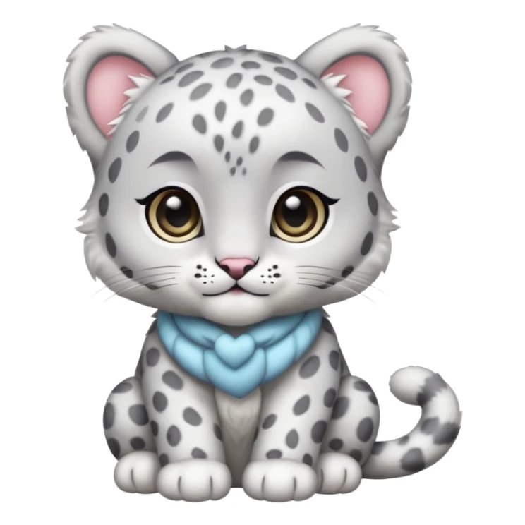 Cute kawai adorable chibi baby silvery white snow leopard   sticker