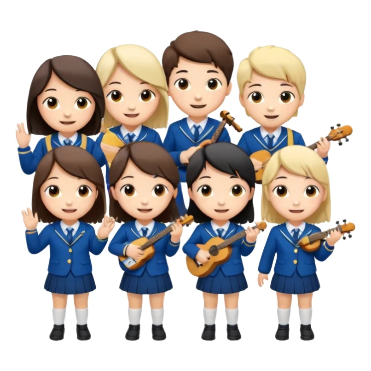 chibi style for students music play, 文案：为二一班打call
保留中文，不用英文 sticker