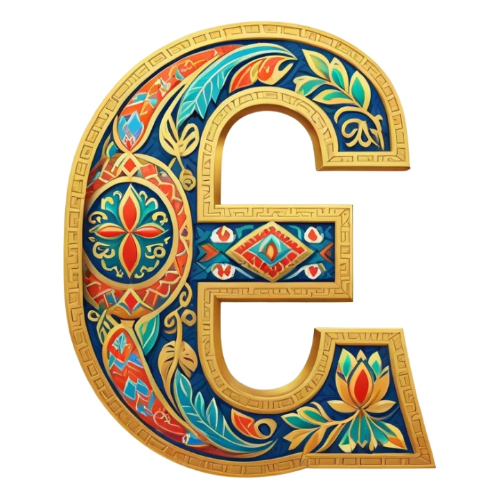 Russian ruble symbol (₽) adorned with Udmurt tribal patterns, colorful ethnic ornaments, decorative geometric motifs sticker