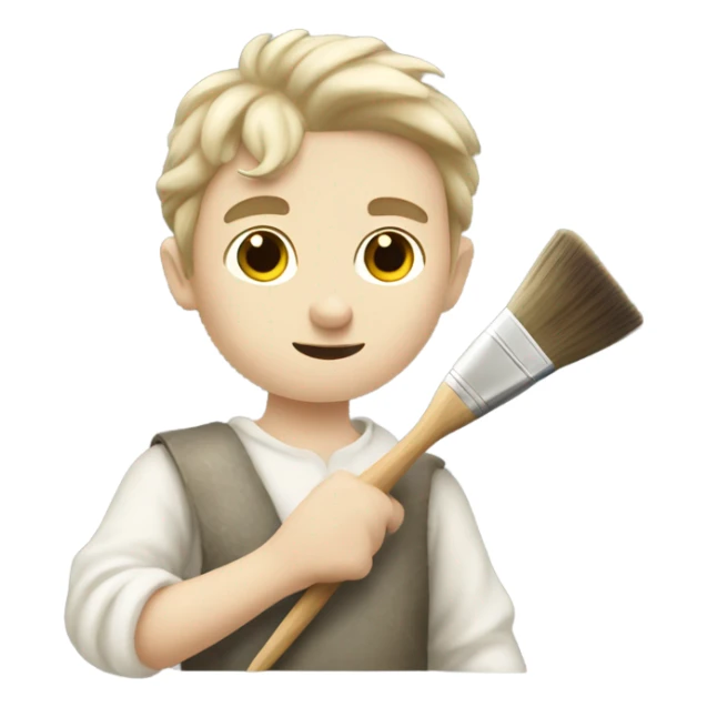 medieval painter boy with white skin with brush and list sticker