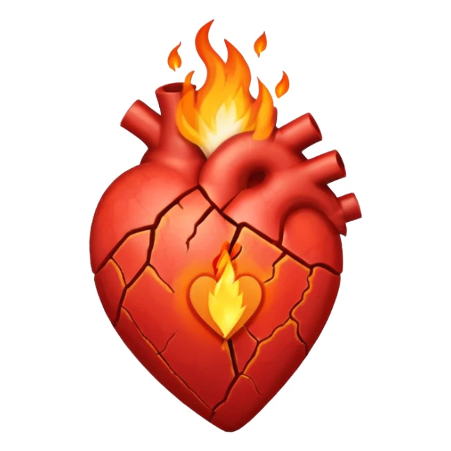 Cracked heart with a tiny flame rising from the crack.
Could have a small bandage or stitch holding it together. sticker