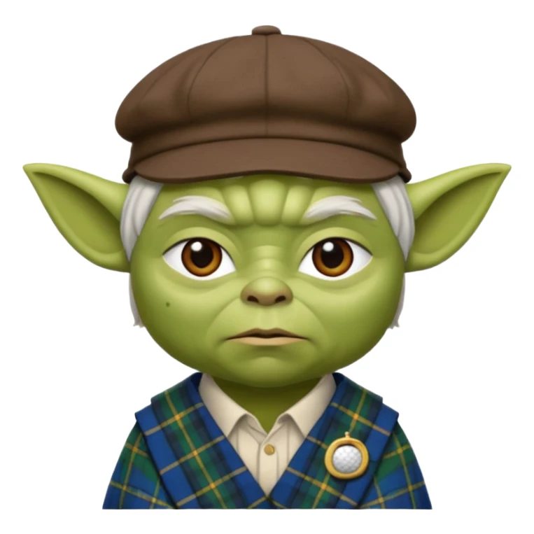 Laird Yoda med kilt och skotsk golfkeps sticker