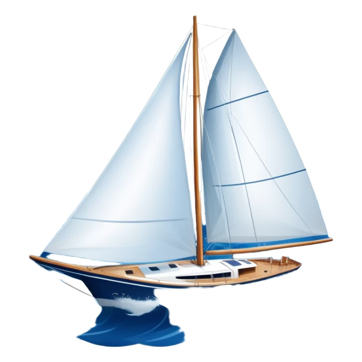 An icon featuring a sleek sailboat with billowing sails cutting through the waves. The design includes the boat's mast, a wind-filled sail, and water splashes, symbolizing the thrill and skill of sailing. Transparent background highlights the elegance and power of wind-driven sports. sticker
