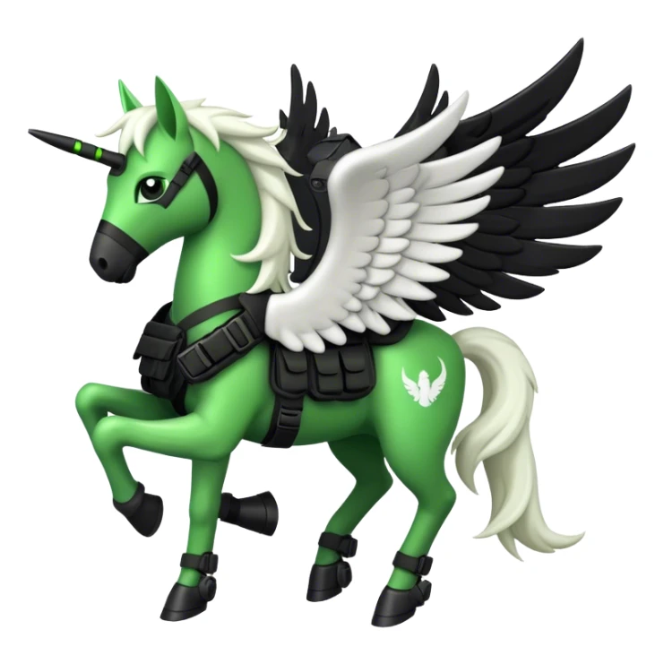 pegasus, green and black, with tactical gear on sticker