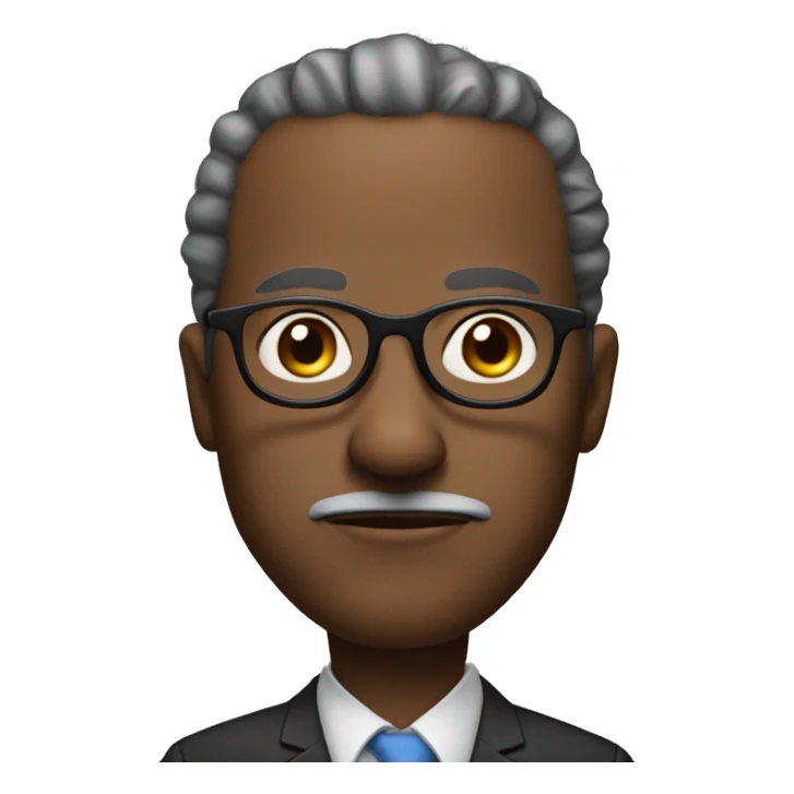 Create a headshot of a black professor with very round glasses and bald with hand under his chin looking quizzical sticker