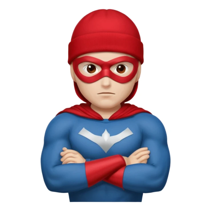 Superhero in red beanie and mask, crossed arms, confident pose.

































 sticker