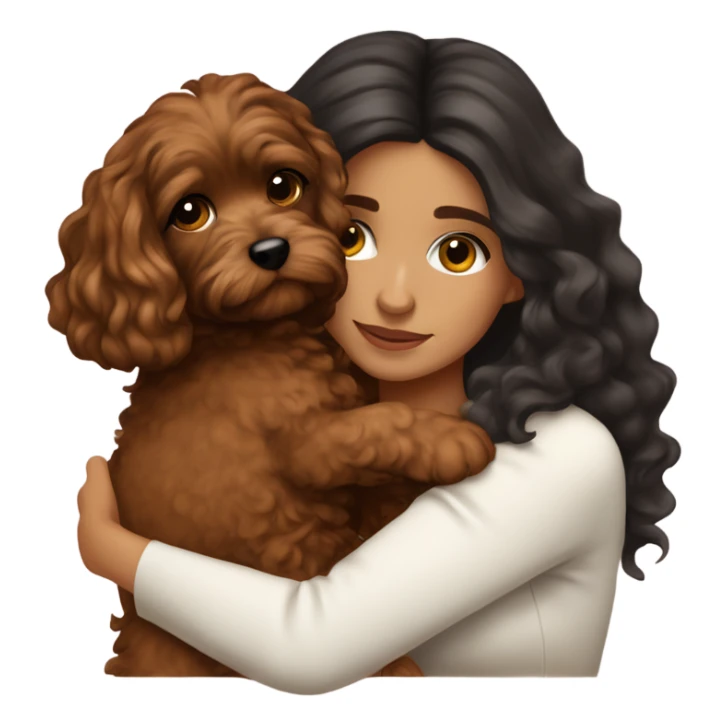 pretty girl dark long hair latina makeup hugging a brown cavapoo sticker