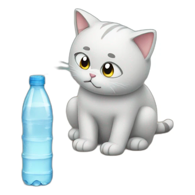 sad cat drink a bottle of water sticker