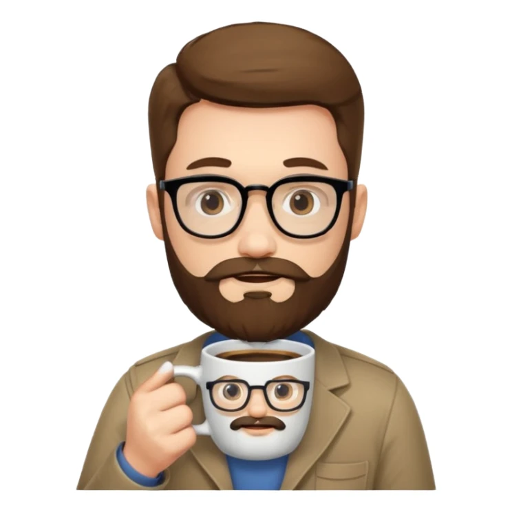 men with bearded with opticals  on holding coffee sticker