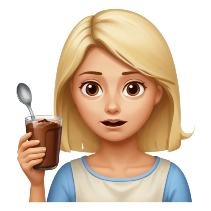 Nutella with a spoon. The glas of Nutella is almost empty . Only the one carriage of Nutella. Next to the Nutella is the head of a blond woman who is desperate to eat the Nutella  sticker