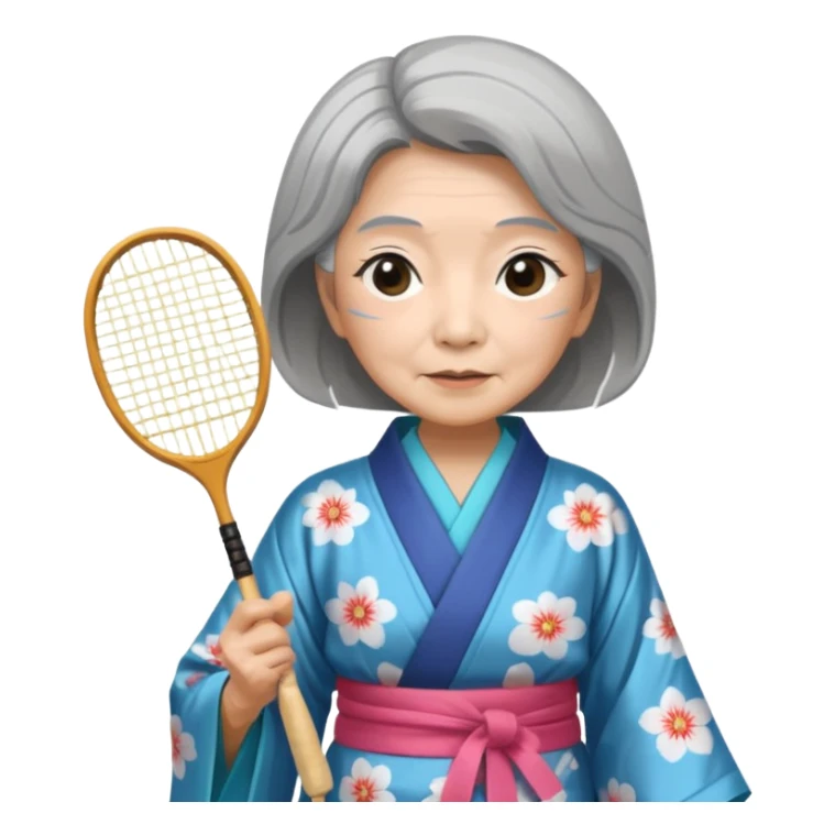 ancient japanese old woman with 1 badminton racket sticker