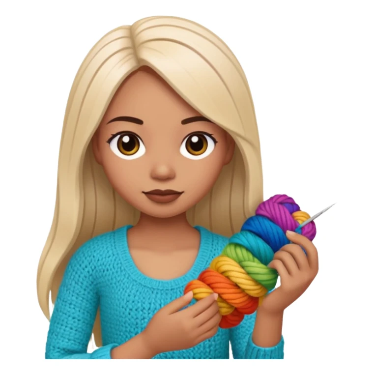 Pegatinas de Mujer con pelo lacio  tejiendo un amigurumi  sticker