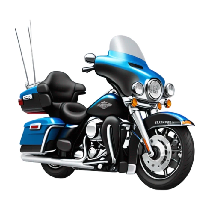harley davidson electra glide ultra classic with big blue pearl and vivid black two color paint scheme with recurve windshield, a radio antenna and a citizen's band radio antenna. sticker