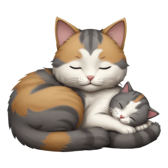 dark grey and white small cat with closed eyes, leaning his head on his paw while leaning on his elbow lying down sticker
