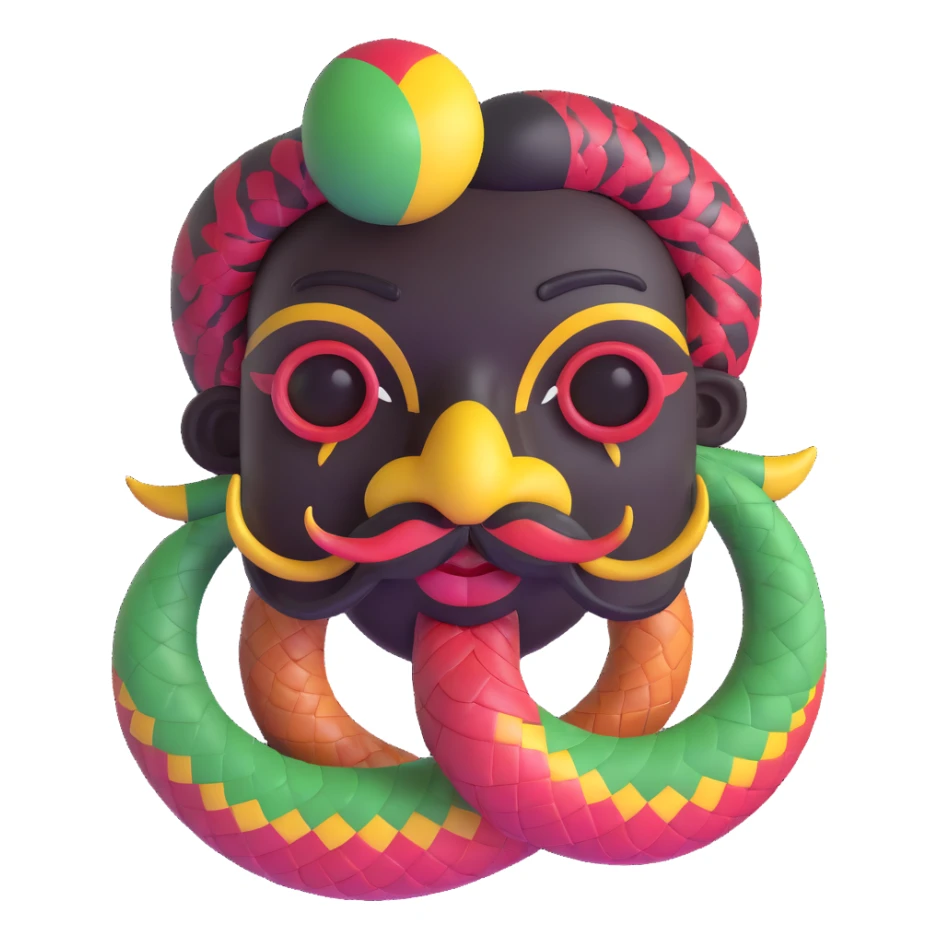 Oxumarê, African rainbow serpent deity with human face, having only a mustache (clean shaven on the cheeks) and a mole on the left side below the lip sticker