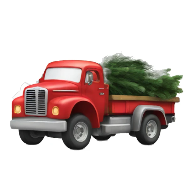 little red truck hauling a christmas tree sticker