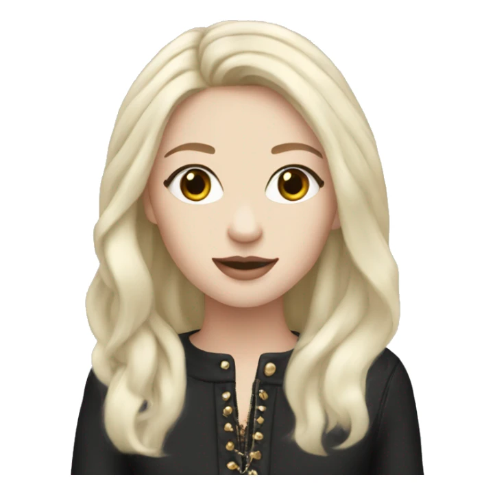 Pale girl with long black hair wearing chanel sticker