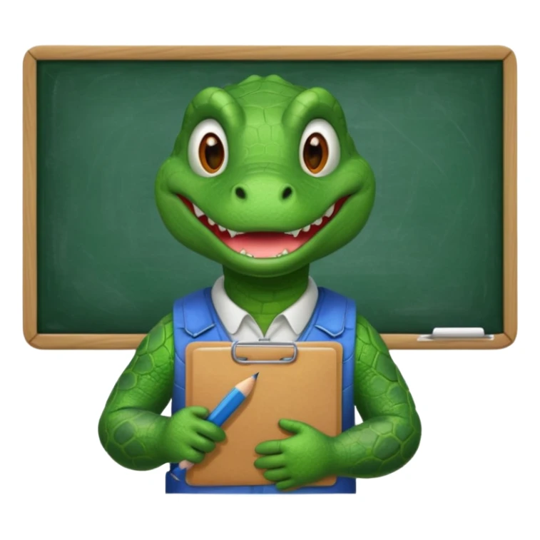 A 1960s style image of a gator with a clipboard and a pencil in front of a chalkboard sticker