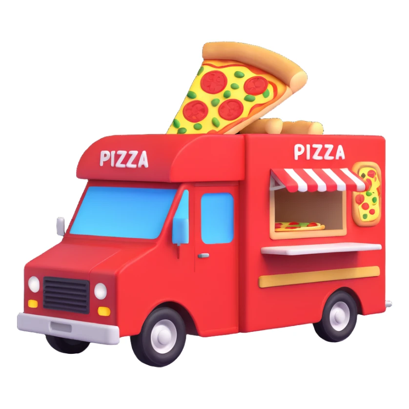 generate me a 3D pizza food truck sticker