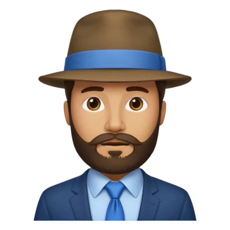 bearded man wearing hat and blue tie no coat sticker