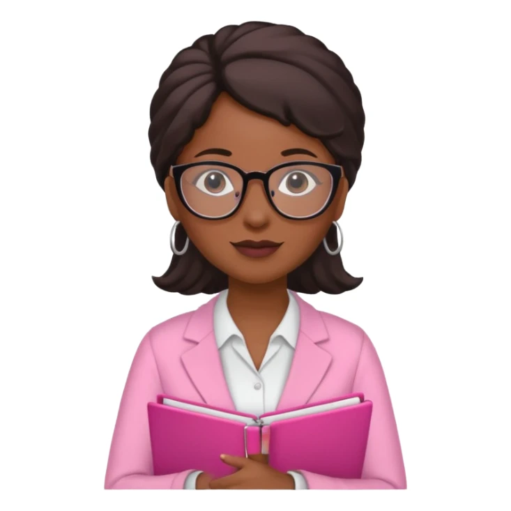 black women accountant holding folder wearing pink and glasses sticker