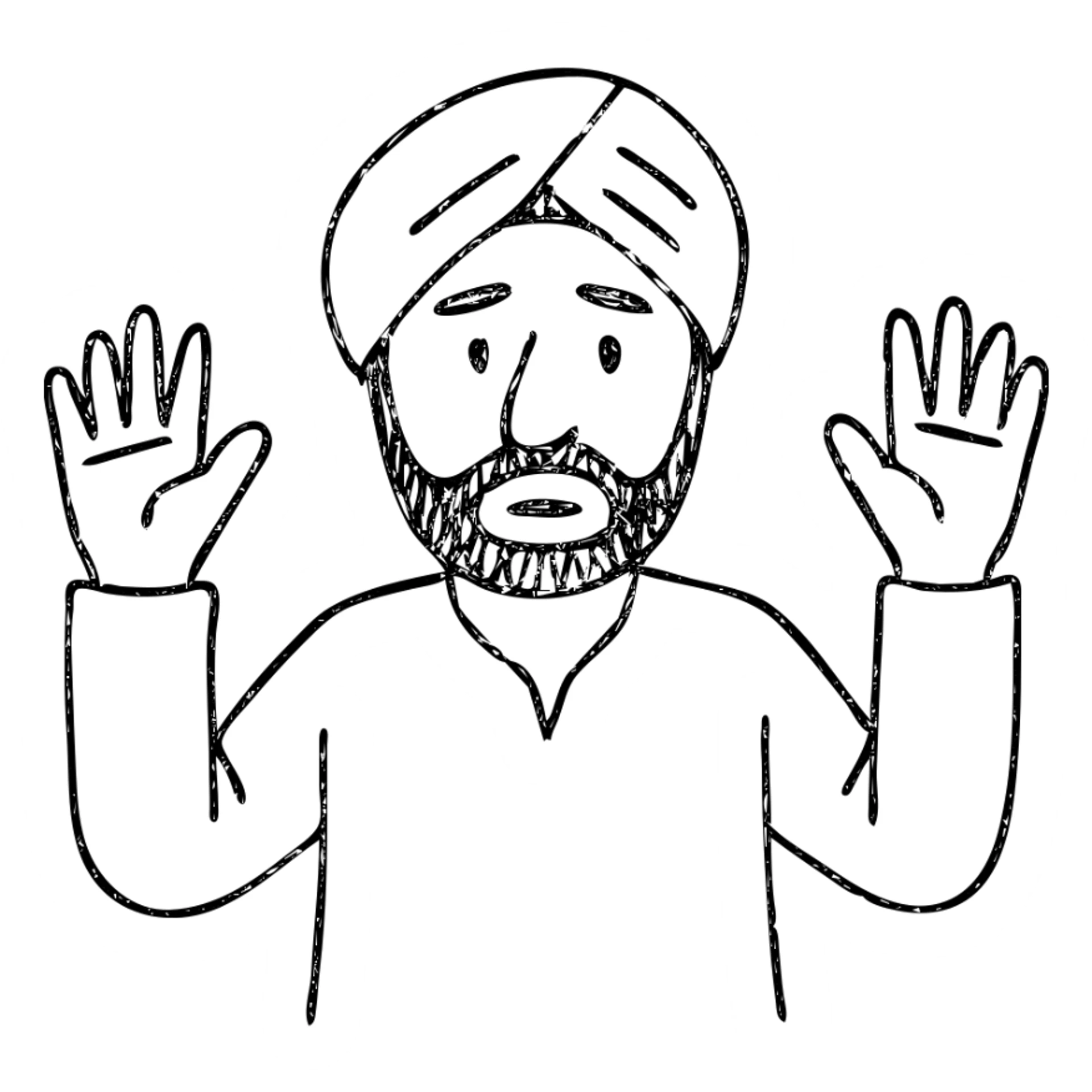 hand-drawn outlined icon of an Indian person with hands up in surrender sticker