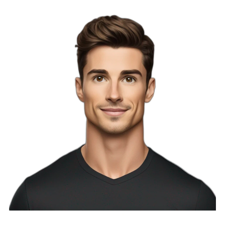 Mason mount Cristiano Ronaldo Matt Bomer 30 year old product designer with stubble and mustache in a black tshirt with broad shoulders profile photo sticker
