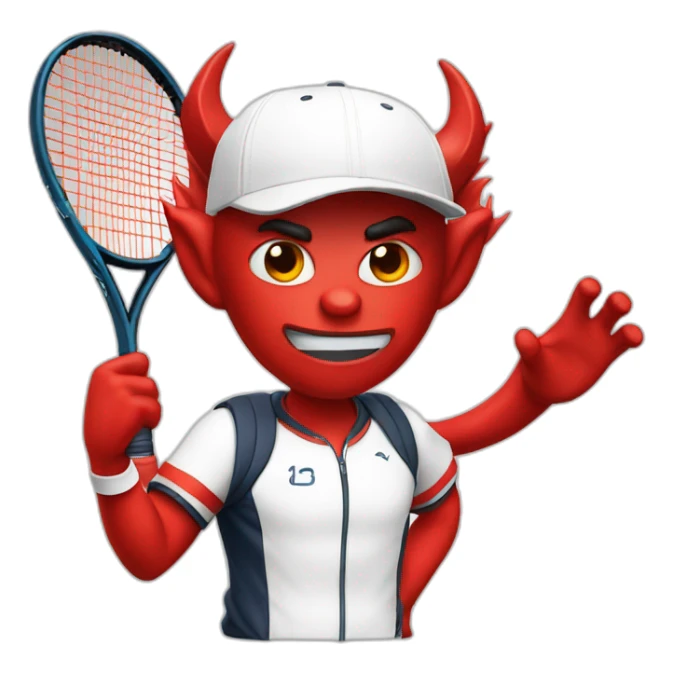 Devil in tennis outfit with white cap and tennisraquet sticker