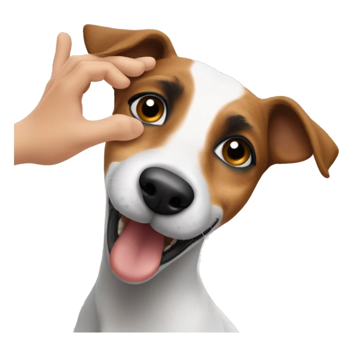 jack russel, making a "call me" phrase with his hand sticker