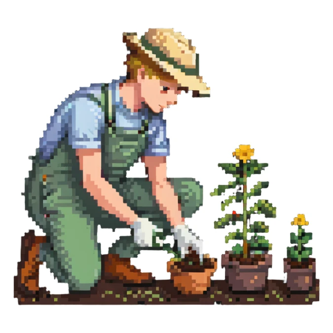 diligent young white male gardener planting seeds sticker