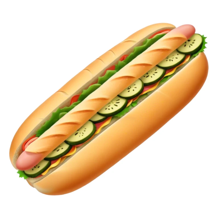 Cinematic Realistic B√°nh m√¨ Sandwich Dish Emoji, showcasing a crusty baguette filled with savory meats, pickles, and fresh herbs rendered with dynamic detail and appetizing lighting. sticker