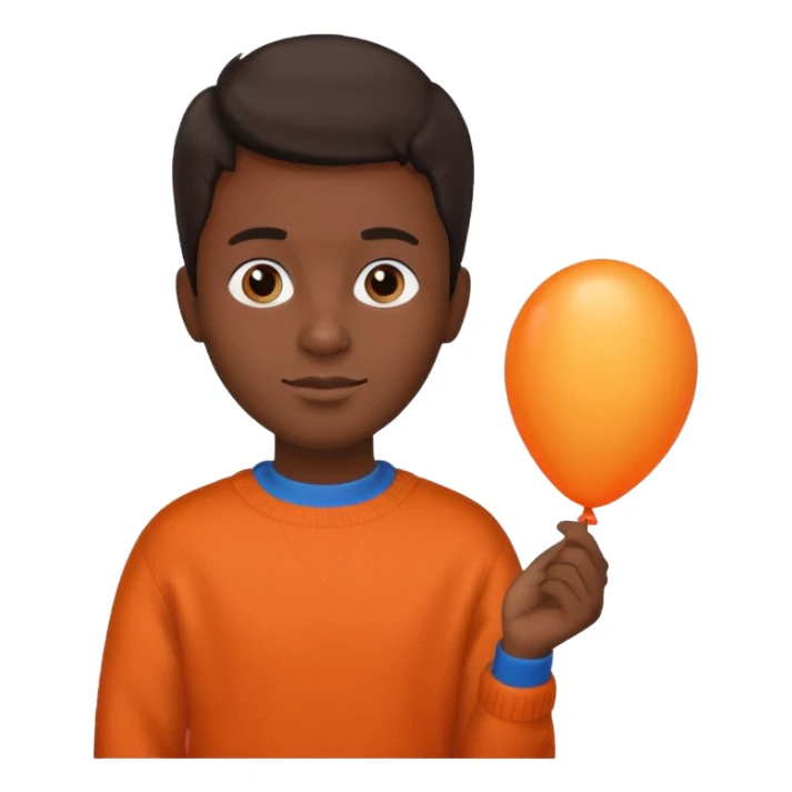 dark brown skin, orange sweater, hold blue balloon sticker