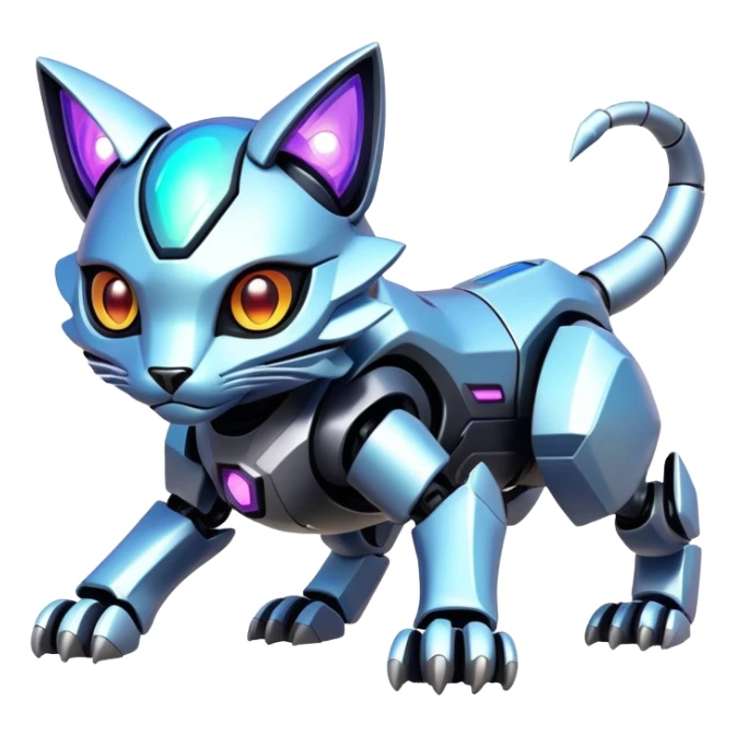  exotic iridescent cyber-Protogen-Fakémon-Pokémon-Vernid-robot-feline-creature sticker