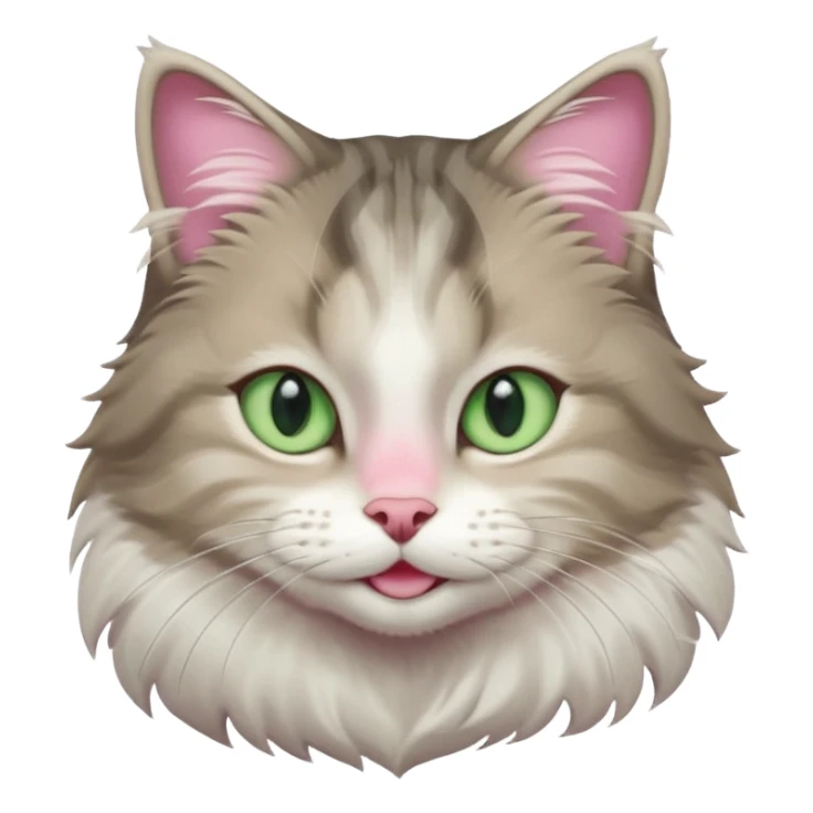 Siberian forest cat grey and white with white around eyes and light green eyes smiling pink nose sticker