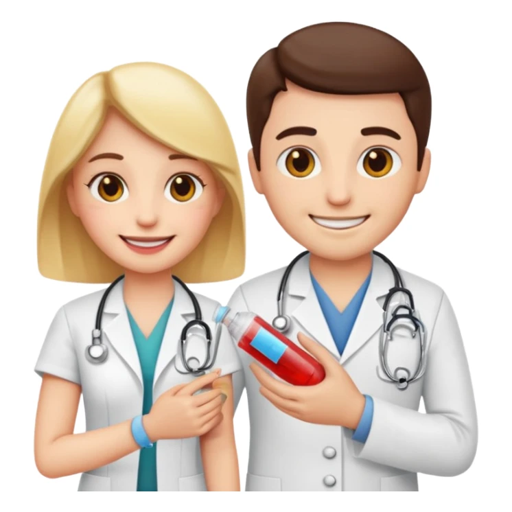 Emoji getting blood test in arm with a doctor  sticker
