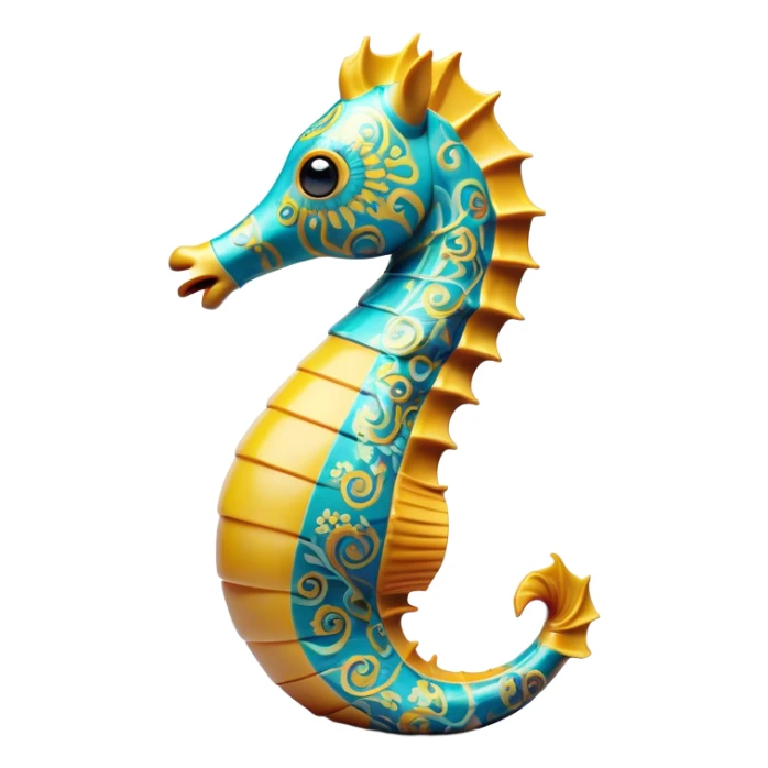 Cinematic Realistic Comical Sea Horse Portrait Emoji, Head tilted dramatically with an exaggeratedly amused expression, featuring a striking, finely detailed body with bold, whimsical patterns and wide, expressive eyes full of playful disbelief, rendered with natural, vibrant hues and realistic texture; high shine, dramatic yet playful, styled with an air of cheeky aquatic mischief, soft glowing outline, capturing the essence of a spirited and over‐the‐top sea horse that looks ready to bob its way into viral fame! sticker