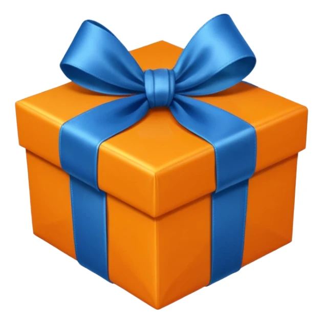 orange gift box with a blue silk ribbon sticker