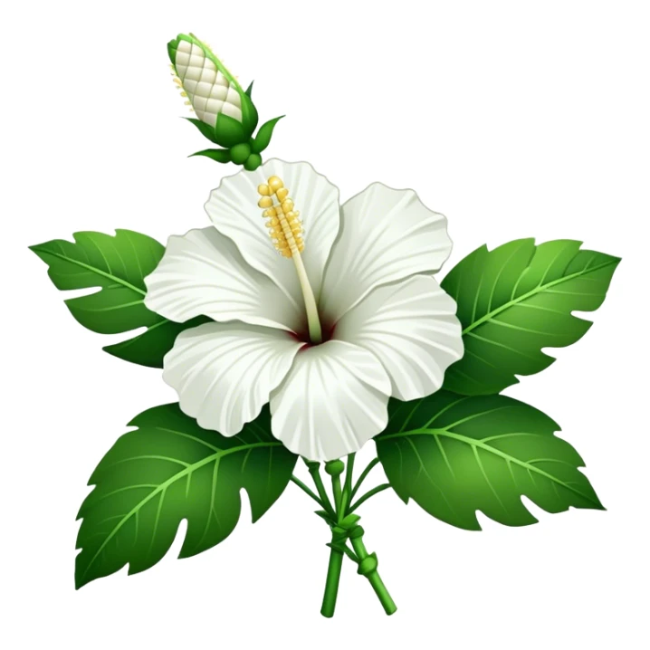 bouquet white Hawaiian hibiscus, luxuriant, stem, leaf, bud sticker