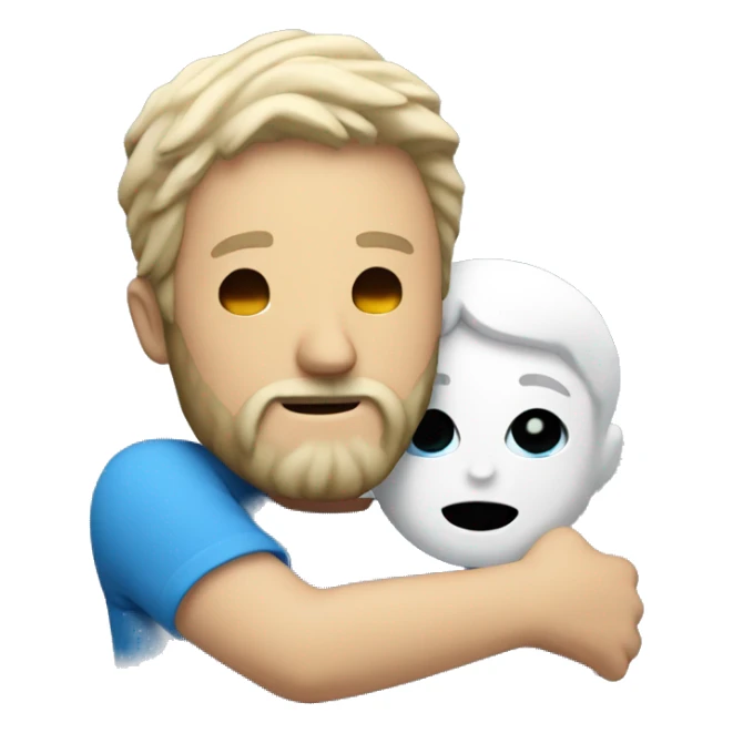 My emoji hugging a white man with blue eyes and a beard  sticker